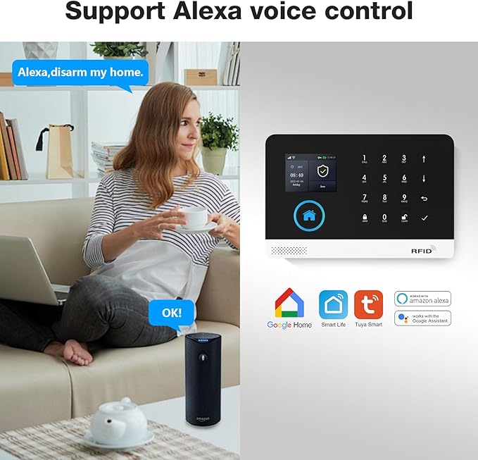 WiFi+GSM 4G Home Smart Alarm, Wireless Home Security Alarm System, Door/Window Sensor Entry Sensors with Smart Life App/Tuya App Alert, with Google Assistant and Alexa