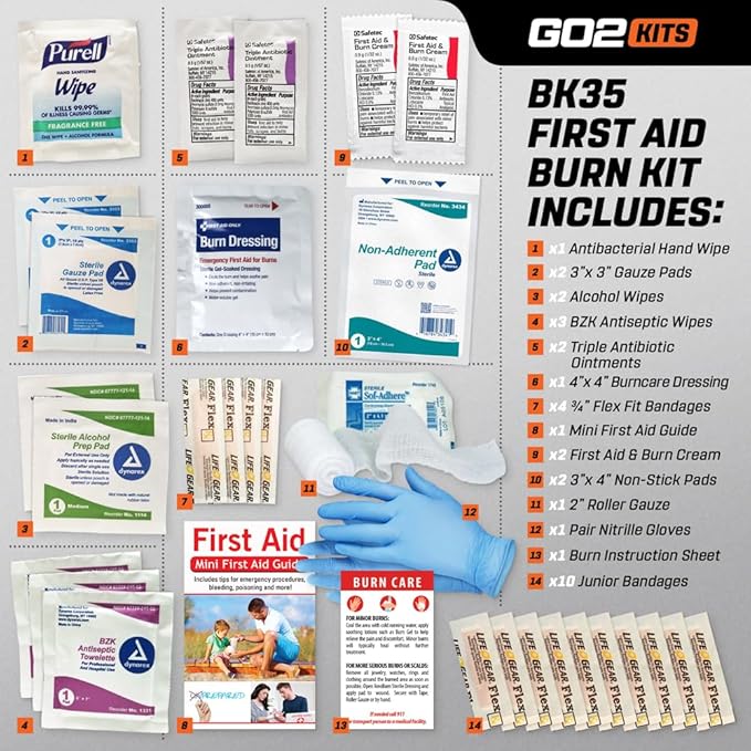 Advanced First Aid & Burn Kit, Comprehensive Burn First Aid Kit with Dressings, Burn Cream & Gauze, Portable First Aid Kit for Home, Office, Car & Travel, 1-Pack (BK35)