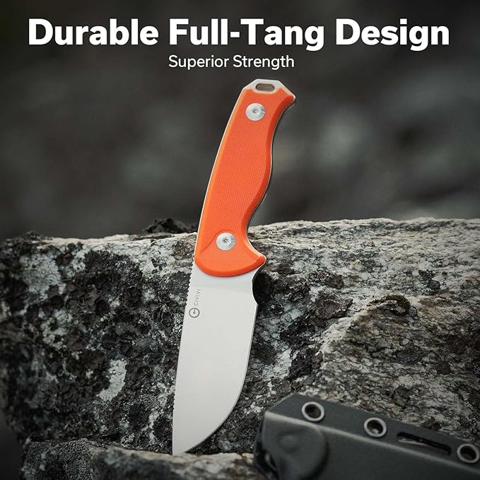 CIVIVI Timberbark Fixed Blade Knife with Kydex Sheath & Clip, 3.2" 14C28N Blade G10 Handle with Lanyard, Ideal EDC Hunting Knife for Outdoor Adventures Camping Hiking C23094-2, Orange