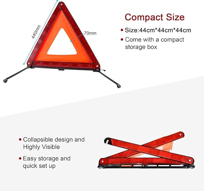 XOOL Triple Warning Triangle Emergency Warning Triangle Reflector Safety Triangle Kit Suitable for Roadside Emergencies, 3-Pack