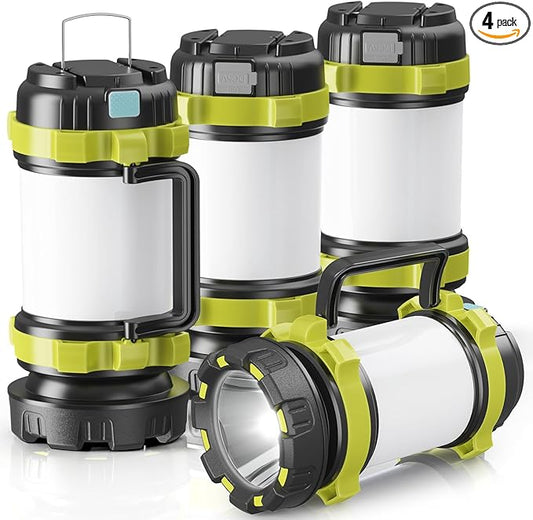 Camping Lantern Rechargeable, Alpswolf Camping Flashlight 4000 Capacity, 6 Modes, IPX4 Waterproof, Led Lantern for Camping, Hiking, Outdoor Recreations Green 4 Packs