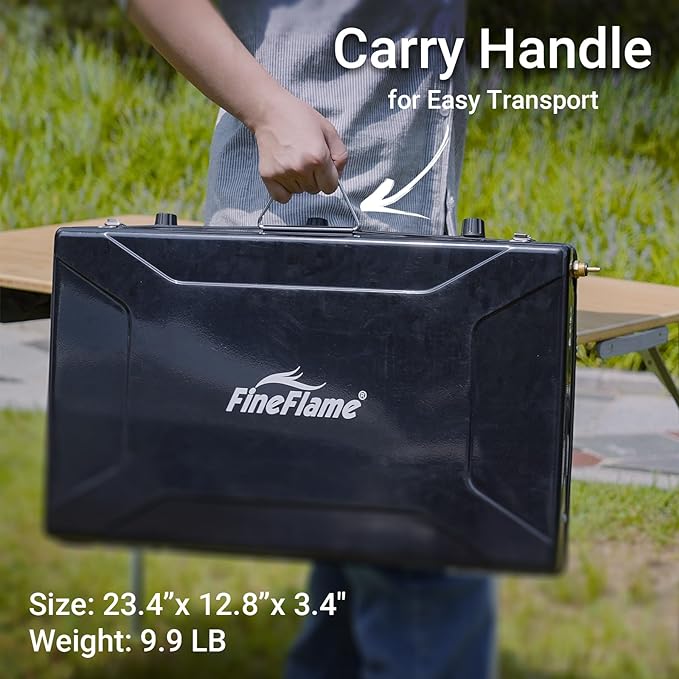 Camping Stove, 3 Burner Propane Portable Camp Stove with Regulator, Push-Button Instant Ignition, Portable Camp Grill, Adjustable Burners for Car Camping Outdoor Cooking (BLACK-19800 BTUs)