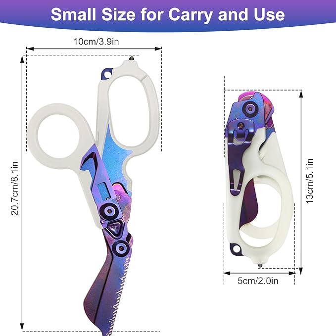 6 in 1 trauma shears, folding emergency shear, Outdoor Camping Tools, Seat Belt Cutter, Oxygen Cylinder Wrench, Complimentary Adjustable Wrench (Luminous Purple)