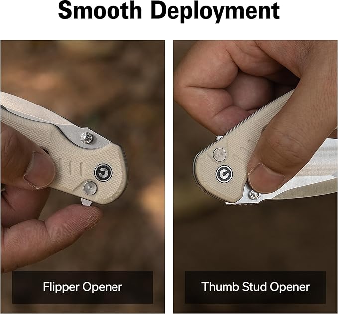 CIVIVI Triptych Folding Pocket Knife, 2.97" 14C28N Blade G10 Handle with Reversible Clip, Button Lock Knife for EDC Camping Hiking C23085B-2, Ivory