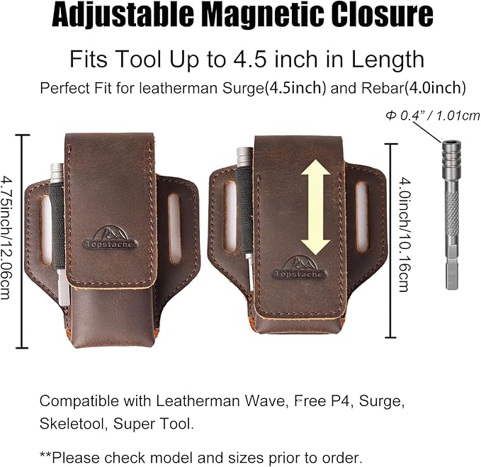 Topstache Leather Multitool Sheath for Belt - Multitool Holder - EDC Belt Organizer - Two Magnetic Closure - Darkbrown