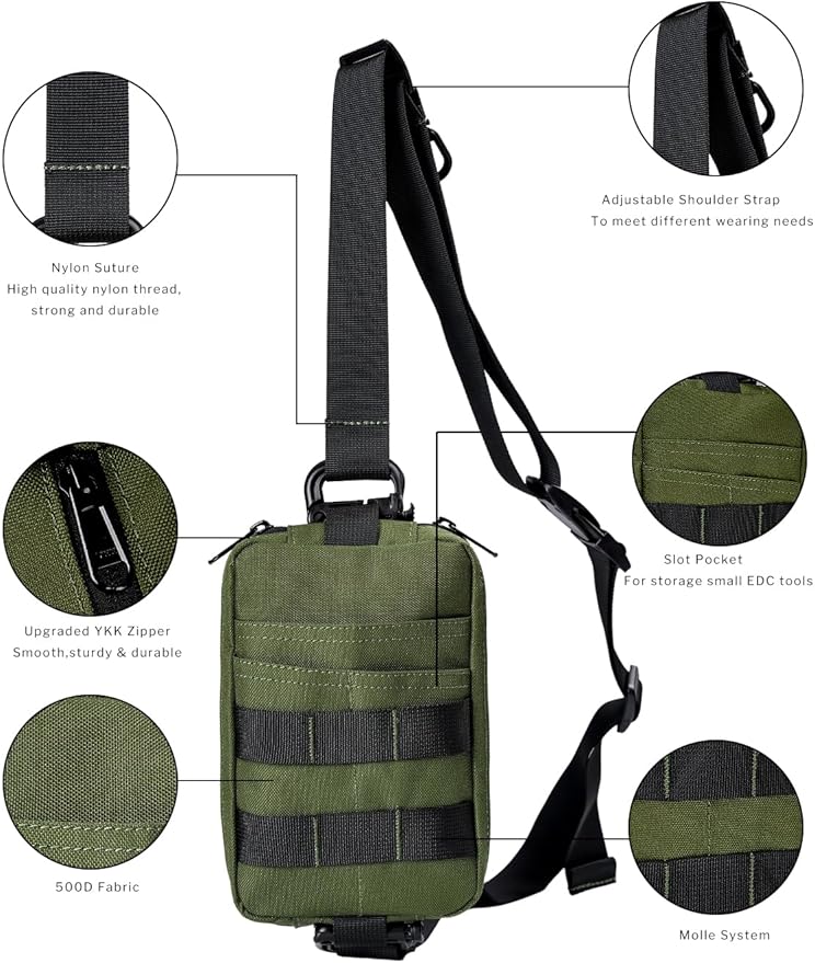 VIPERADE CHS2 Small EDC Sling Bag, Tactical Fanny Pack for Men, Molle Pouch Crossbody Backpack with Adjustable Shoulder Strap, Utility Chest Pouch Bag for Hiking/Traveling/Bush-Craft