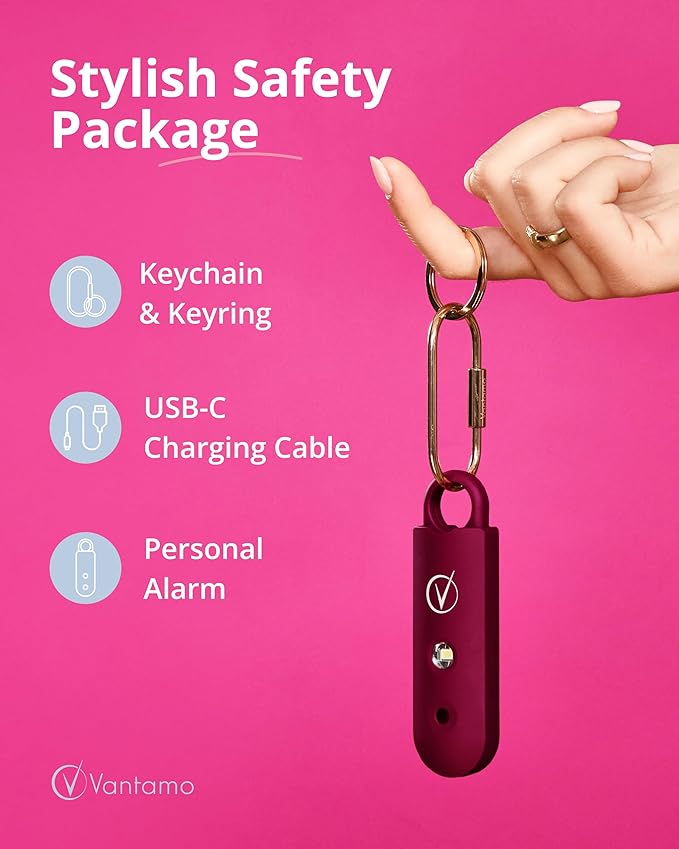Vantamo Personal Alarm for Self Defense with Low Battery Notice, Strobe Light & Extra Loud 130 dB Double Speakers Safety Keychain Set for Women, Rechargeable Panic Button for Womens Self Defense