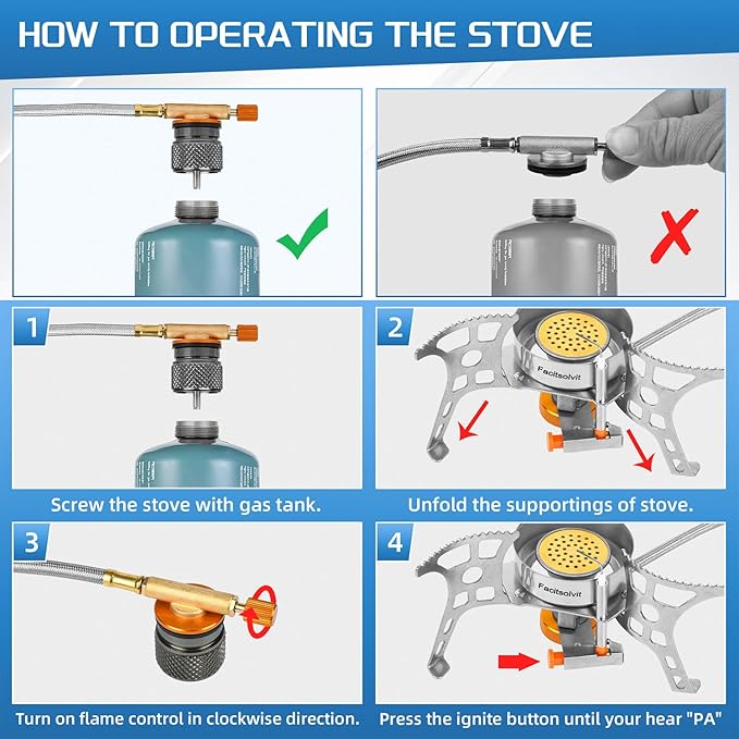3900W Portable Windproof Camping Stove Gas Cooking Burner, Lightweight Propane Burners with Piezo Ignition and Carrying Bag for Outdoor Backpacking Picnic Hiking