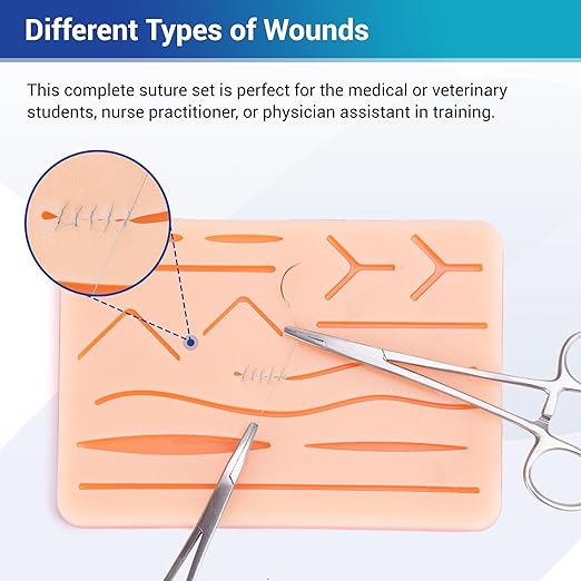Alcedo Suture Practice Kit for Medical Students, Complete Set (32 Pieces) Include Durable Regular Suturing Pad with Pre-Cut Wounds, Tools Kit, and Suture Threads, Perfect for Practice and Education