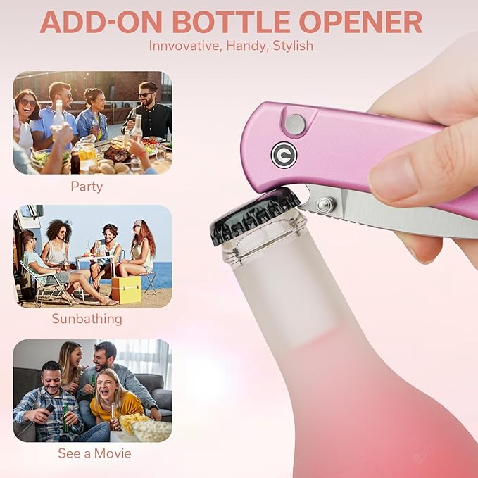 CIVIVI Qubit Pink Pocket Knife for EDC,Folding Utility Knife with 2.98" 14C28N Blade Aluminum Handle,Fashion Gifts for Women,Men C22030E-5