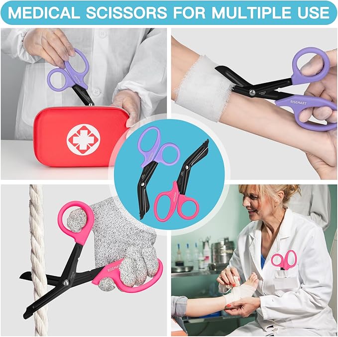 Trauma Shears - RISEMART Medical Scissors Bandage Scissors for Nurses, 7.5" Fluoride Coated Non-stick Blades Stainless Steel Nursing scissors for Doctor, Nurses, Nursing Students,EMS Pink+Purple