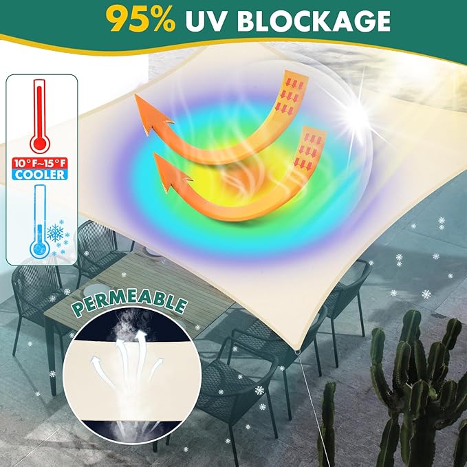 10' x 13' Sun Shade Sail, Rectangle Waterproof Canopy Awning UV Block Sunshade for Outdoor Patio Garden Terrace Backyard Pergola Sunscreen (Ivory) (Customization Acceptable)