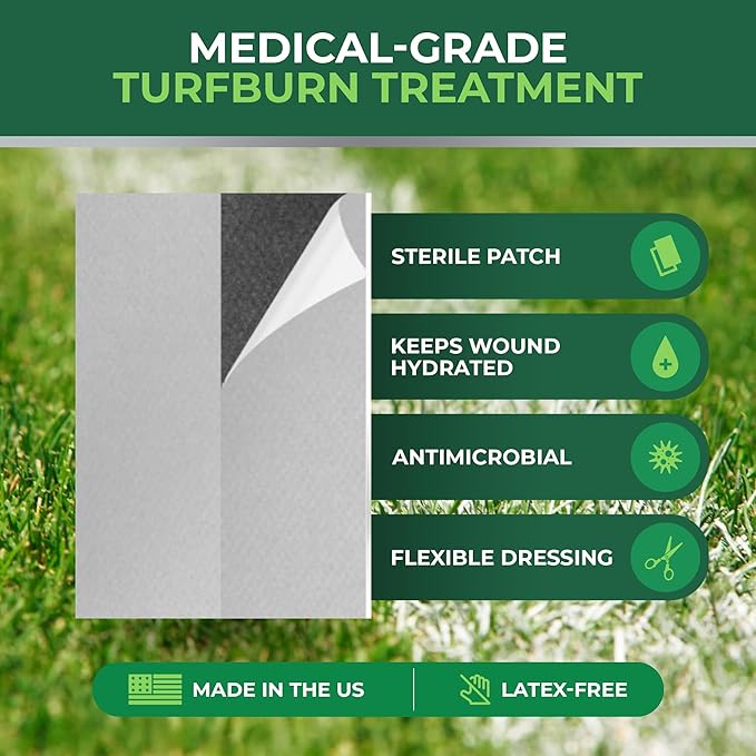 TURFGUARD Hydrogel Turf Burn Dressing with X-Static Silver – Cooling Relief, FDA Cleared, Antimicrobial Protection, & Moist Healing Patch for Burns & Wounds, 2" x 3" Dressings, 6 Pack, by Medagel