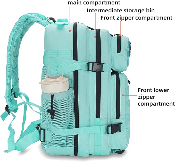 45L Tactical Assault Backpack 3 day assault pack with Molle Waterproof backpack Rucksack for Tactical Backpacks (Mint Green)