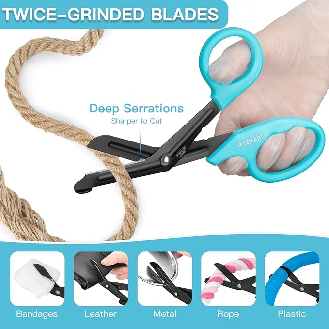 Trauma Shears - RISEMART Medical Scissors Bandage Scissors for Nurses, 7.5" Fluoride Coated Non-stick Blades Stainless Steel Nursing scissors for Doctor, Nurses, Nursing Students, EMS Black+Blue