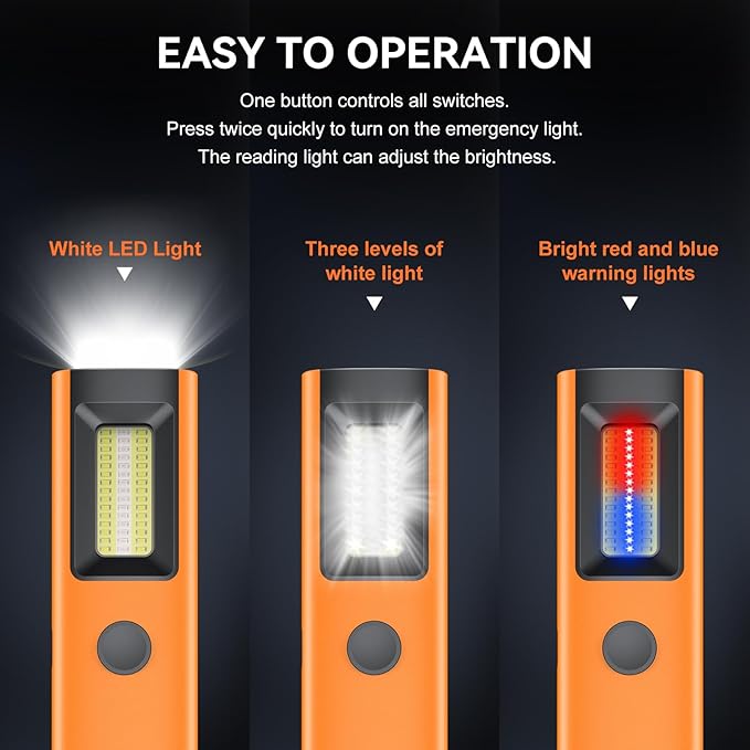 3IN1 EDC Pocket LED Flat Flashlight, USB-C Rechargeable 500 Lumens Compact Bright Handheld Flash Lights, Aluminum Alloy Material with Magnet for Hiking Work and Emergency (Orange)