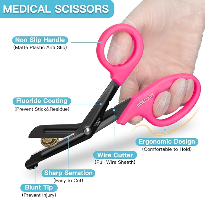 Trauma Shears - RISEMART Medical Scissors Bandage Scissors for Nurses, 7.5" Fluoride Coated Non-stick Blades Stainless Steel Nursing scissors for Doctor, Nurses, Nursing Students,EMS Pink+Purple