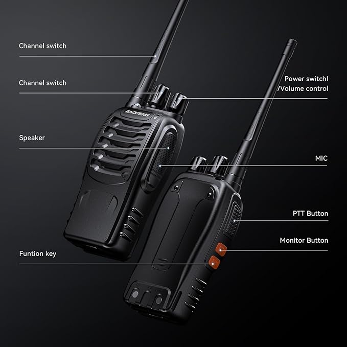 Walkie Talkies for Adults Rechargeable Long Range 16 Channel Professional Walky Talky and Security Headphones Flashlight Li-ion Battery and Charger (10 Pack)