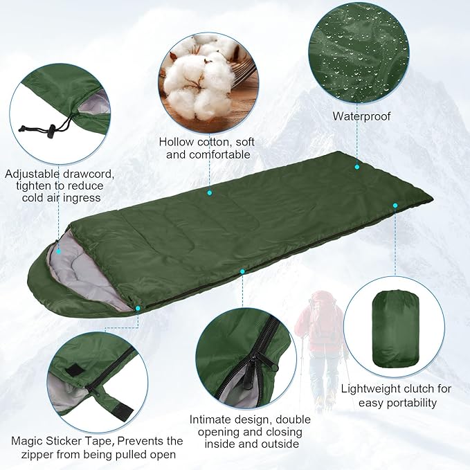 Tudomro 16 Pack Camping Sleeping Bags Bulk Adults Envelope 4 Season Cold Warm Weather Lightweight Waterproof Compact Backpacking Sleeping Bag for Travel Hiking