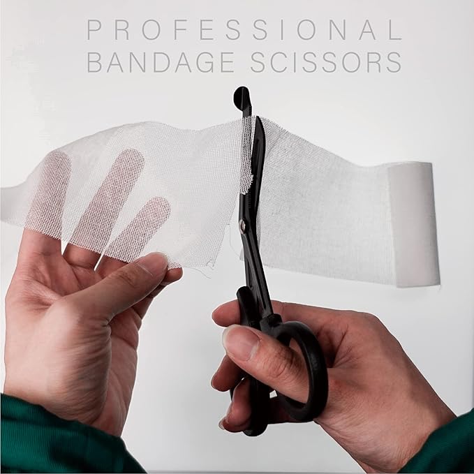 Trauma Shears 4-Pack 7.5 inch, Bandage Scissors Set, EMT & Medical Scissor, Large First Aid scissors, for Nurse, Fluoride-Coated with Non-Stick Blades by LI JIU® (4 Pack Black Fluoride-Coated)