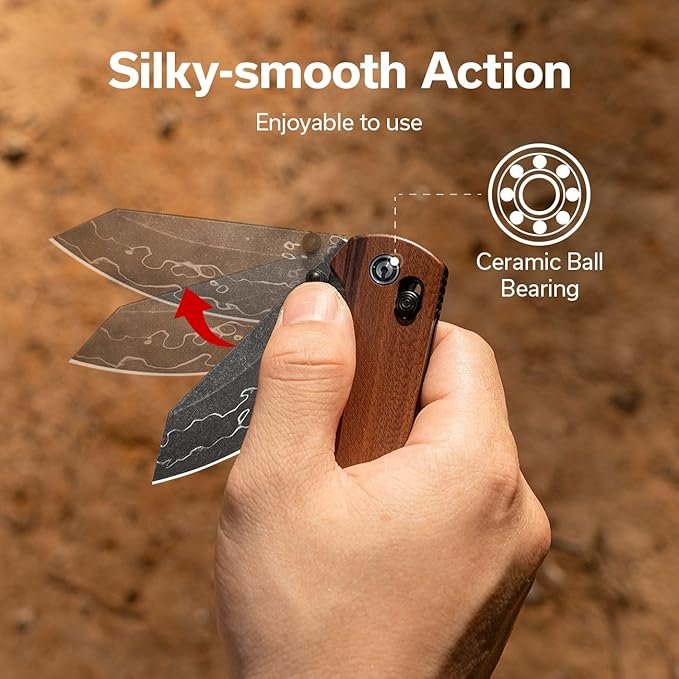 CIVIVI Yonder Folding Pocket Knife for EDC, Crossbar Lock Knife with 2.88" Damascus Blade Wood Handle, Lightweight Knife Gifts for Men Women Camping Hiking, Designed by Zac Whitmore C23073B-DS1