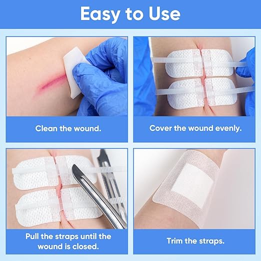 34 Pack Wound Closure Strips, Zip Stitches Wound Closure Kit 6PCS Repair Wounds Without Stitches, Sutures Butterfly Bandaids for Cut Care, Skin Closures, Outdoor Survival, Trauma Care