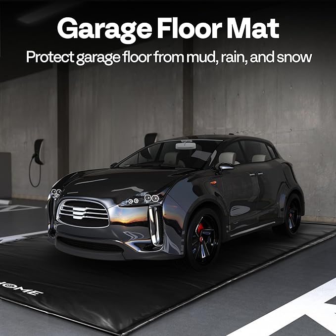 VIVOHOME Containment Mat (7'9" x 16') with Stay Put Corner, PVC Garage Mats for Floor, Heavy Duty Garage Parking Mat with a Squeegee