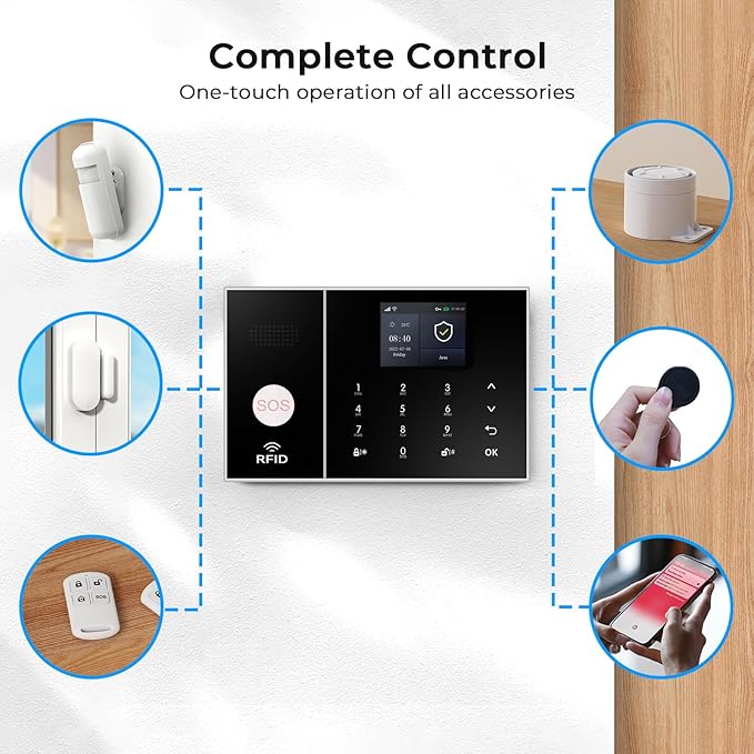 WiFi Home Alarm Security System,Wireless DIY Smart Home Burglar Security Alarm System 24 Pieces Kits, Compatible with Alexa Google Home Voice Control for Villa Home Apartment
