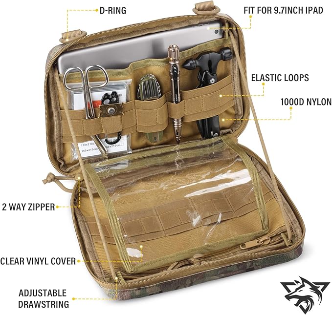 WYNEX Tactical Admin Molle Pouch, Medical EDC EMT Utility Bag Shell Design Attachment Pouches 1000D Nylon Hiking Belt Bags