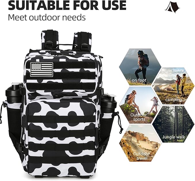 45L Tactical Assault Backpack 3 day assault pack with Molle Waterproof backpack Rucksack for Tactical Backpacks (Cow color)