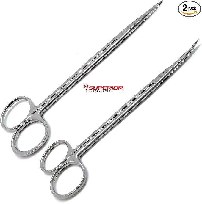 2 Pcs Dental Surgical Medical ENT Scissors Kelly Straight & Curved 7" Sharp/Sharp Instruments