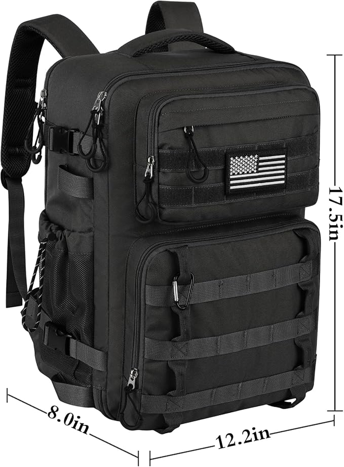 25L Military Tactical Bag Backpack for Men, Heavy Duty Molle Daypack 3 Day Bug Out Backpacks Molle Army Large Rucasack Travel Hiking With Bottle Holder (Black)