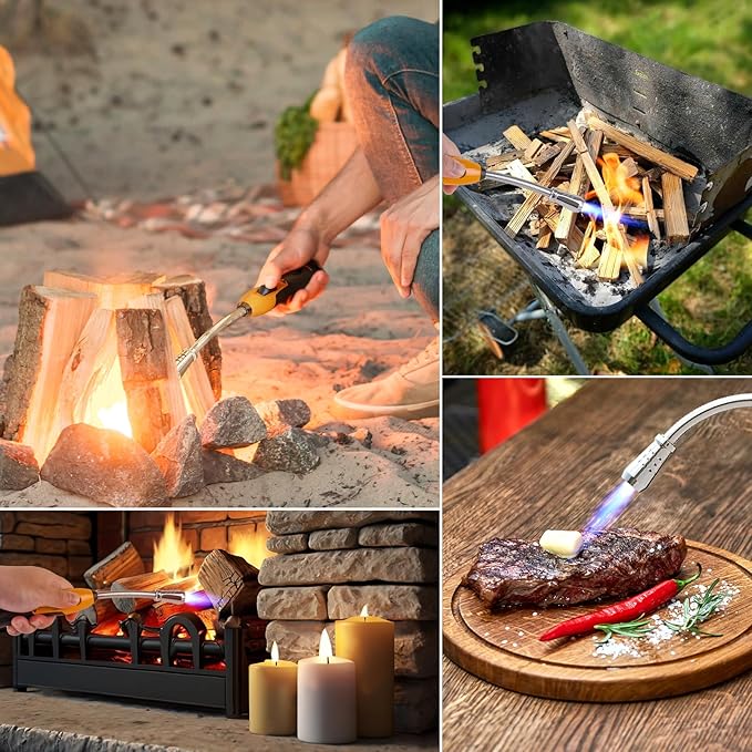 Butane Lighter Torch Long Lighter Refillable Lighter Windproof with Visual Fuel Window Flexible Extra Long Torch Lighter for Fireplace Candles (No Butane Included) (Orange, 1 Pack)