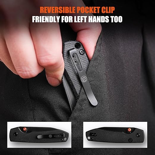 Vosteed Raccoon EDC Folding Pocket knife with Clip, Top Liner Lock Knife with 3.25" Sandvik 14C28N Steel Blade, Micarta Handle for Camping, Hiking - A2902