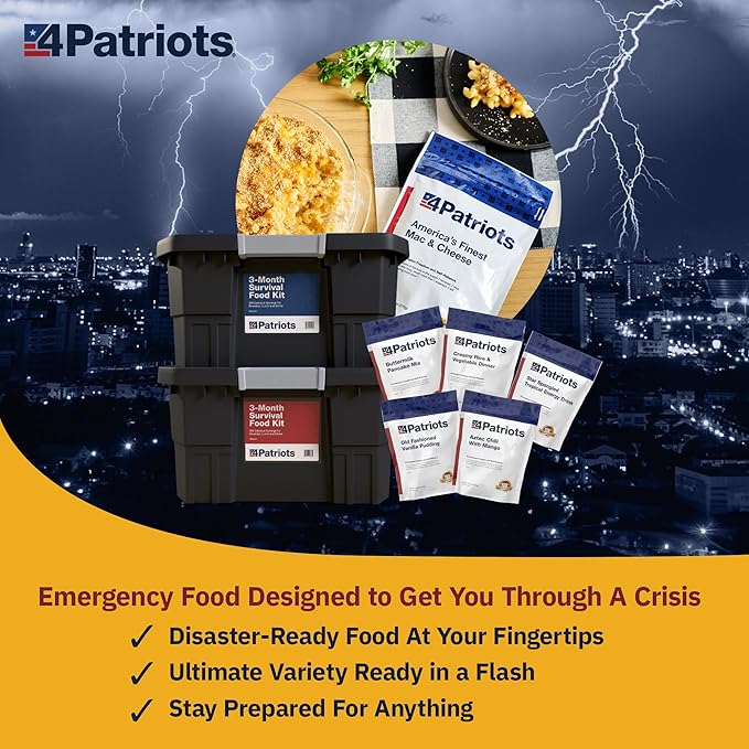 4Patriots 3-Month Survival Food Kit: Emergency Food Supply Designed to Last 25 Years, 688 Servings