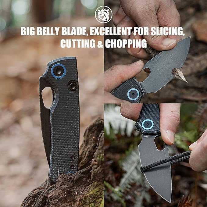 Vosteed Porcupine EDC Folding Knife, 2.99’’ 14C28N Steel Big Belly Blade, Top Liner Lock Micarta Handle - Lightweight Pocket knives for Men & Women Camping Hiking - A2601