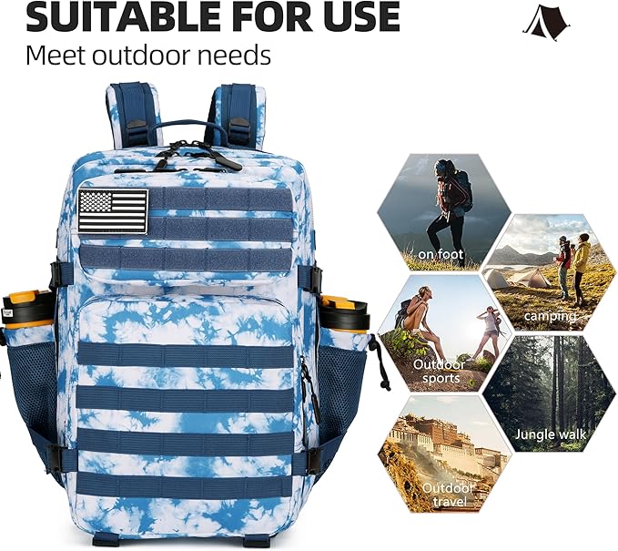 45L Tactical Assault Backpack 3 day assault pack with Molle Waterproof backpack Rucksack for Tactical Backpacks (Blue coral)