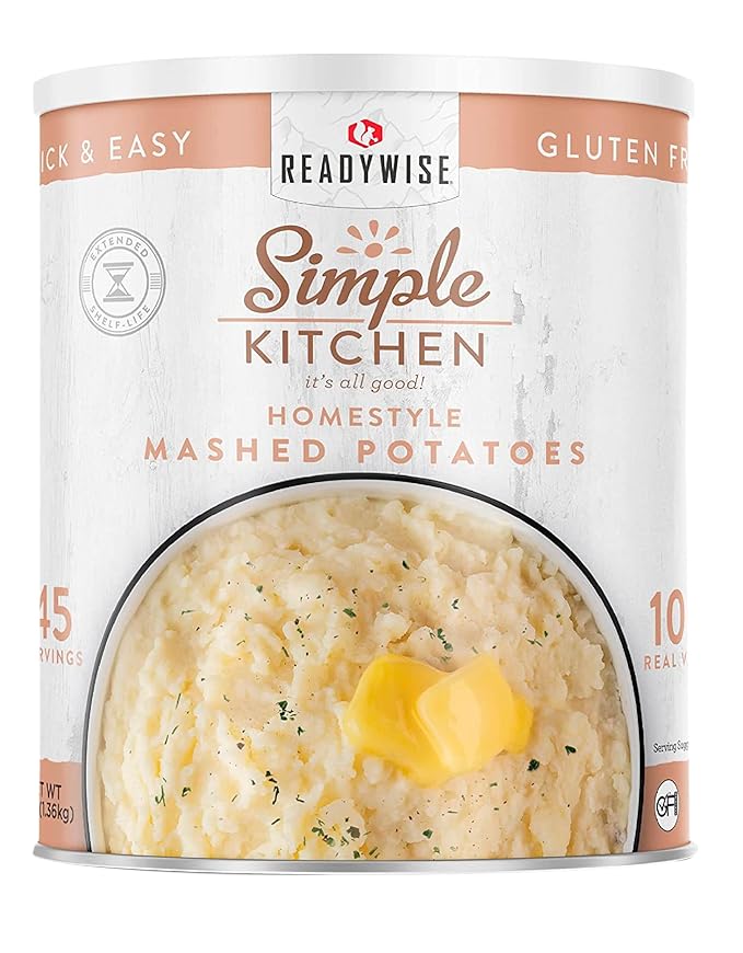 READYWISE - Simple Kitchen, Homestyle Mashed Potatoes, 45 Servings, MRE, Emergency Food Supply, Gluten Free, Mashed Potatoes, Canned Vegetables, Freeze Dried Food, Camping, Survival Food, #10 Can