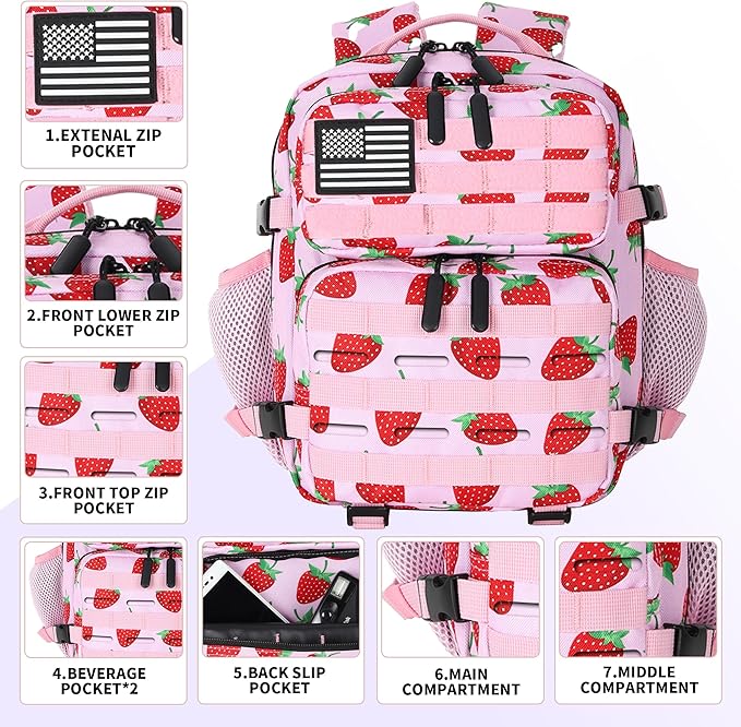9L Mini Tactical Backpack 9L Assault Pack 9L Tactical Backpack Hiking Fitness Backpack(Strawberry)