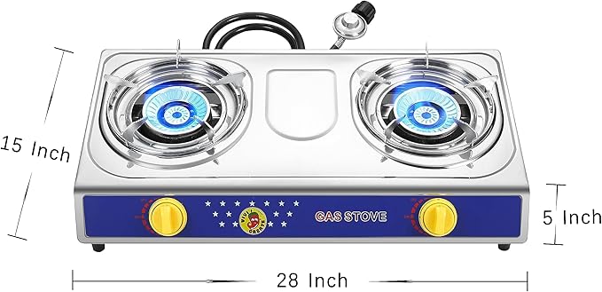 Vivicreate 2 Burner Propane Gas Stove 25000 BTU Stainless Steel Cooktop Outdoor Camping Stove Portable Double Burner for BBQ Boiling Frying Cooking Estufa de Gas Portátil Fogón de Gas