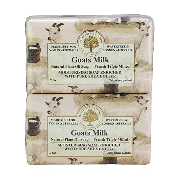 Wavertree & London Natural Goat Milk Soap Bars (2 Bars) – 7oz Individually Wrapped, French Triple Milled Moisturizing Bath Bar Soap Enriched with Shea Butter, Chemical-Free Sensitive Skin Bar Soap