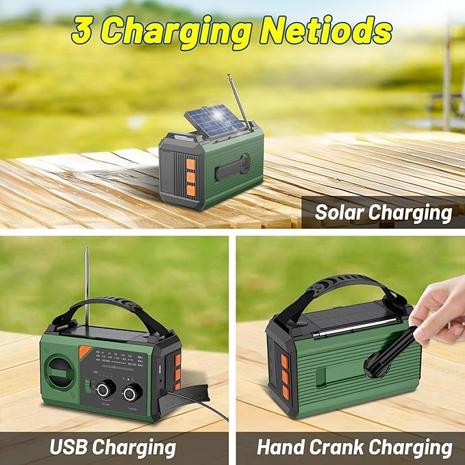 20000mAh Solar Hand Crank Emergency Radio - NOAA Weather Alert AM/FM Radio with Power Bank, 3 Mode Flashlight, Reading Lamp, USB-C & SOS - Essential for Power Outages, Survival Kits, Camping