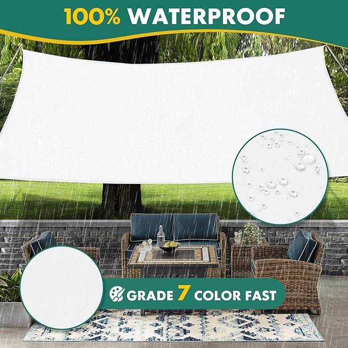 10' x 13' Sun Shade Sail, Rectangle Waterproof Canopy Awning UV Block Sunshade for Outdoor Patio Garden Terrace Backyard Pergola Sunscreen (White) (Customization Acceptable)