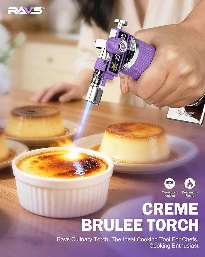 RAVS Butane Torch, 2 Flame Mode Soldering Torches, Kitchen Torch with Adjustable Flame, Industrial Soldering Torches for DIY, Brazing, Welding, Resin Art, Purple Mini Torch, Butane not Include