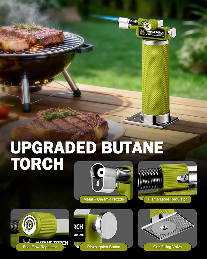 RAVS Butane Torch Lighter, DUAL Flame Mode Kitchen Torch Cooking Torches, Creme Brulee Torch lighters butane refillable, Mini Torch Micro Torch for Welding, Soldering Torch, Butane is Not Included