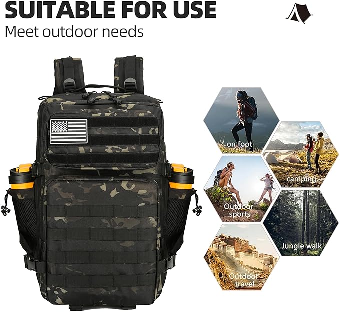 45L Tactical Assault Backpack 3 day assault pack with Molle Waterproof backpack Rucksack for Tactical Backpacks (Black Tie Dye)