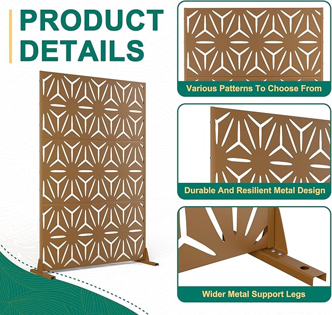 72" H×47" W Metal Privacy Screen Outdoor Privacy Screen Freestanding, Outdoor Privacy Screens and Panels for Patio Lawn Deck(Consists of 3 Panels)