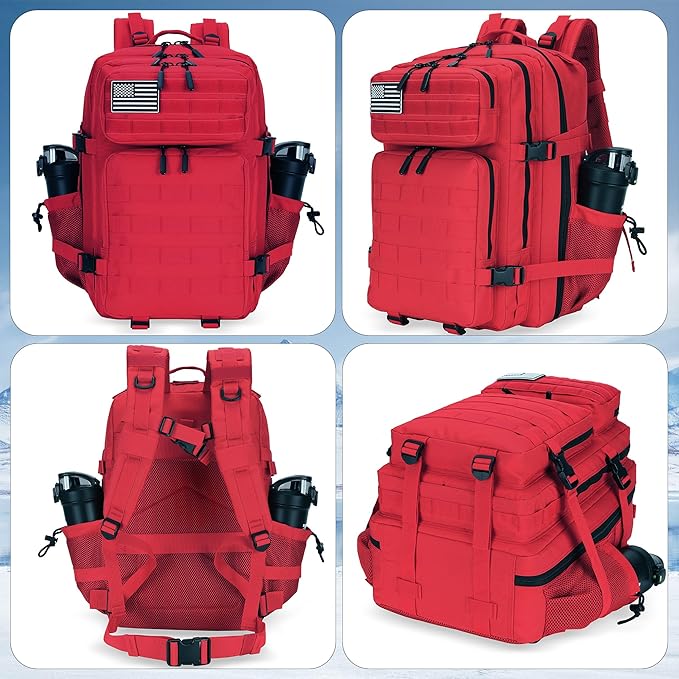 45L Tactical Assault Backpack 3 day assault pack with Molle Waterproof backpack Rucksack for Tactical Backpacks (Red)