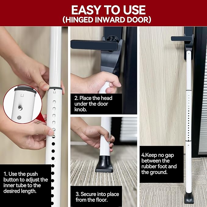 AceMining Upgraded Door Security Bar & Sliding Patio Bar, Heavy Duty Stoppers Adjustable Jammer for Home, Apartment, Travel (1 Pack,White)