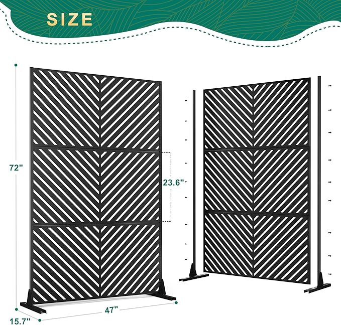 72" H47" W Metal Outdoor Privacy Screen - Freestanding, Decorative Fence (3 Panels)